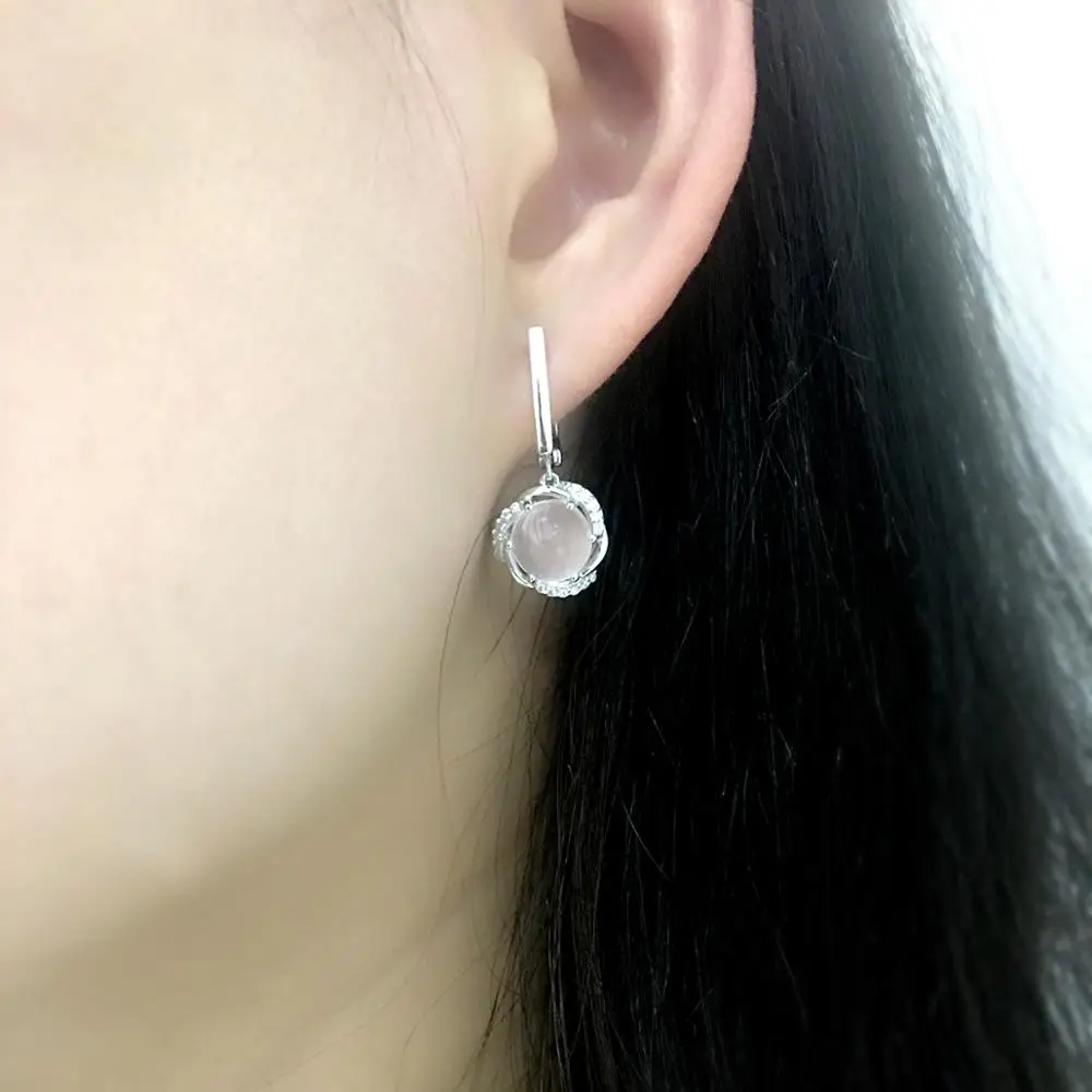 Hutang ледяные серьги Клипсы из розового кварца серебро 925 пробы натуральный