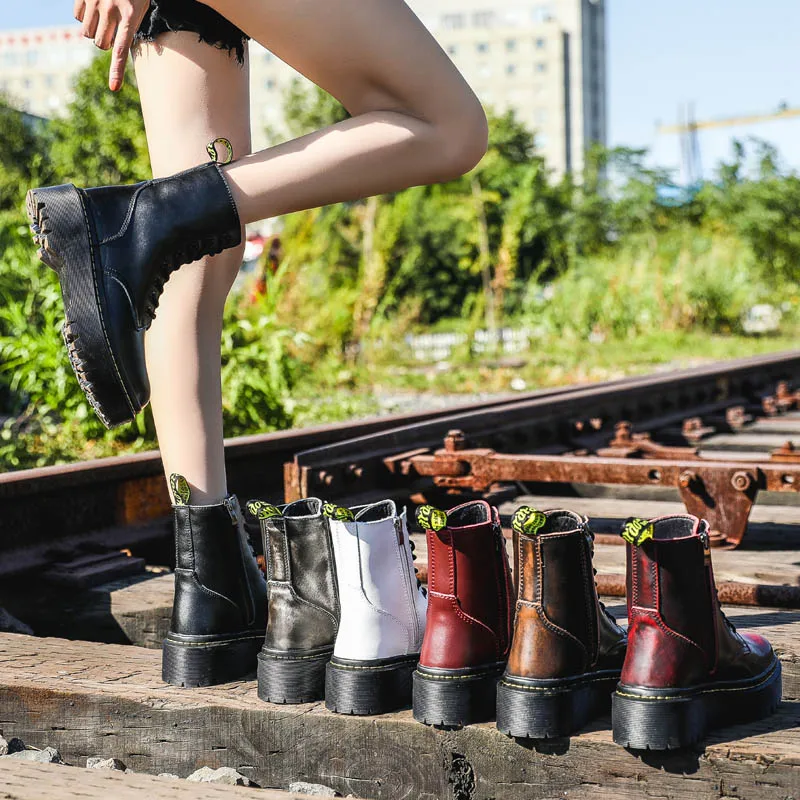 Ботильоны для женщин; ботинки на платформе; коллекция года; сезон осень-зима; женские модные кожаные ботинки на меху; botas mujer invierno