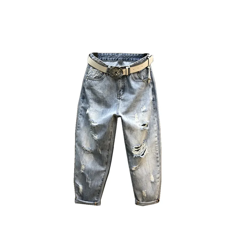 European Ripped Jeans Women 2020 Summer Jeans Woman New Harem Pants Ins Irregular Hole Stickers Loose Hot Drill Jean Pants Girls