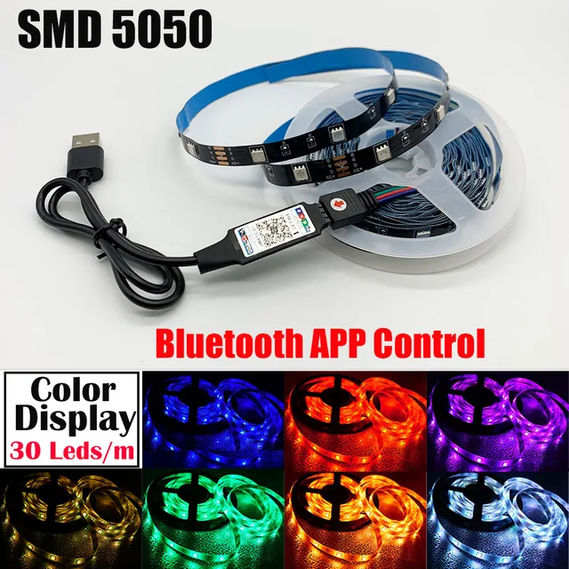 RGB LED Lights Strip Bluetooth Control USB 5050 2835 5V Flexible Lamp Tape Diode Festival Fita Bedroom Tira Luces PC TV Desk Luz 5050 Bluetooth APP