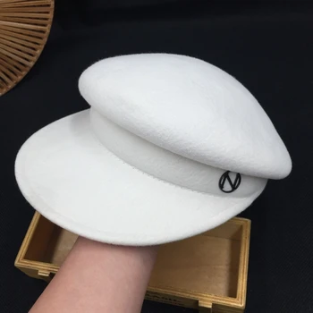 

white cap female fashionable joker navy cap rocks in England about import wool beret visors