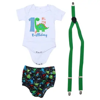 

1 Set Infant Cotton Clothes Dinosaur Printing Suspender Pants Jumpsuit Soft Bodysuit Baby Crawling Costume Multiple Sizes
