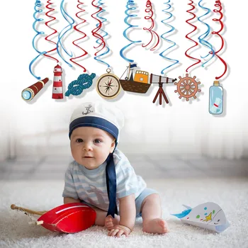 

30pcs appy Birthday Sailing Captain Hanging Swirls DIY Ceiling PVC Foils Spirals Baby Shower Party Dcorations Kids Party Favors