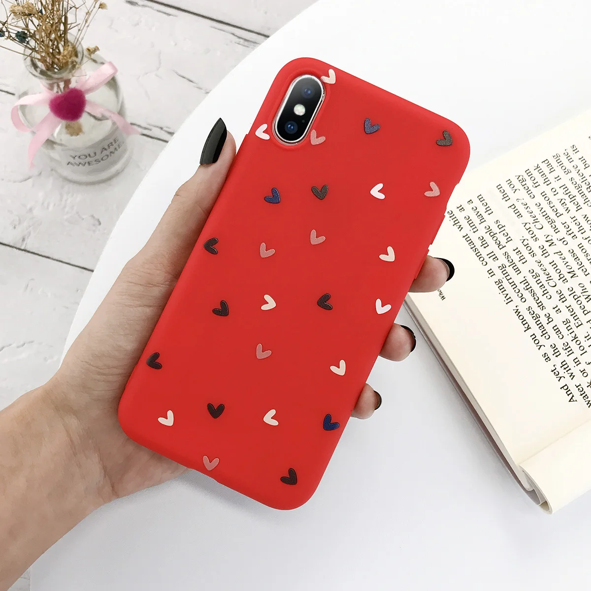 KJOEW чехол для телефона для iPhone 11 Pro Max X XS XR Xs Max 6 6s 7 8 Plus карамельный цвет Любовь Сердце Мягкий ТПУ силиконовый защитный чехол Капа - Цвет: Красный