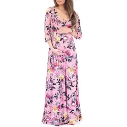 Женское платье с цветочным принтом для беременных женщин, сексуальное платье с глубоким v-образным вырезом для беременных, платье для