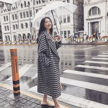 

2020 Fashion Plaid Coat Female Autumn And Winter New Long Large Size Over The Knee Boutique Plaid Woolen Coat New