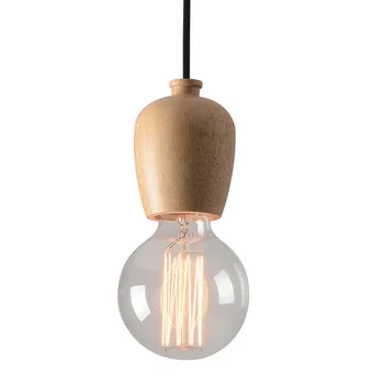 

Designer Nordic Creative E27 Counter Dining Table Single Head Small Pendant Lights Solid Wood Edison Bulb Cafe Art Hanging Lamp
