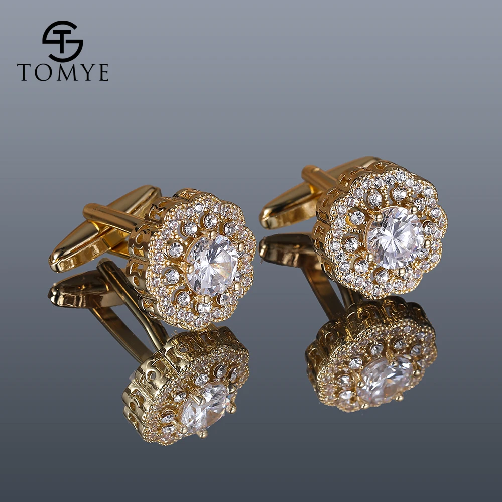 

Men Cufflinks TOMYE XK20S004 High Quality Luxury Zircon Round Golden Shirt Cuff Links