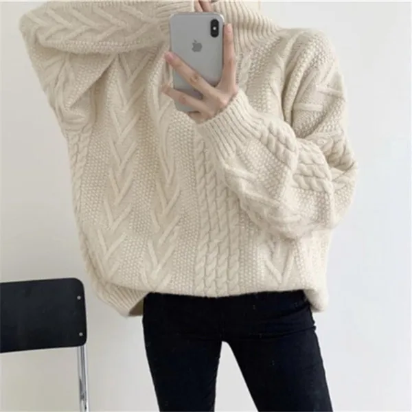 RUGOD свитер большого размера, вязаный пуловер, джемпер с половинным воротником, Зимние Топы для женщин, трикотаж, корейский стиль, женские свитера - Цвет: Белый