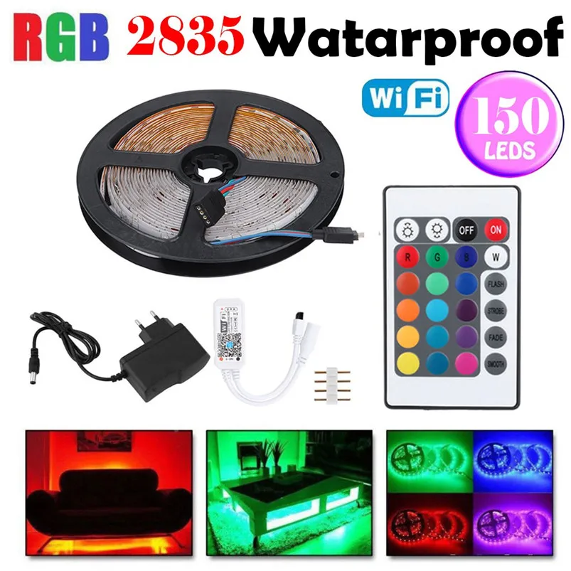 Водонепроницаемый IP60 светодиодный лента WI-FI RGB Светодиодные ленты света SMD 2835 DC12V светодиодный гибкие светодиодные ленты+ WI-FI контроллер+ Драйвер Striscia led 30SEP16
