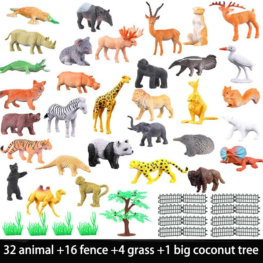 53pcs/set Mini Animal World Zoo Model Figure Action Toy Set Cartoon Simulation Lovely Plastics Collection For Kids | Игрушки и хобби