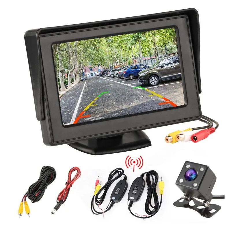 

4.3 Inches Car Monitor For Rear View Camera +2.4 Ghz Wireless Rear View Camera RCA Video Transmitter & Receiver Kit