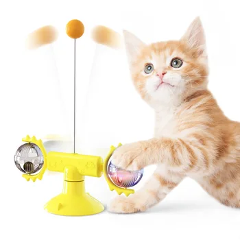 

Pet Cats Turntable Windmill Puppy Toy with Suction Cup Multipurpose Pet Toothbrush Toy with Chaser Interactive Teasing Toys