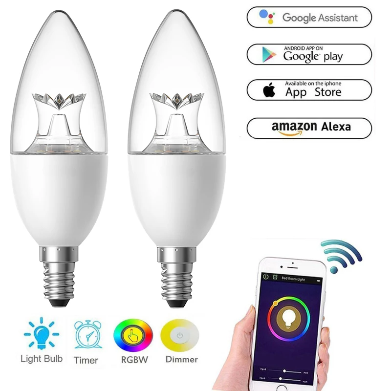 Wifi-патрон, умный свет лампы затемнения многоцветный E27/E14/B22/E26 инновационный светодиодный светильник, совместимый с Alexa и Google Assistant Home
