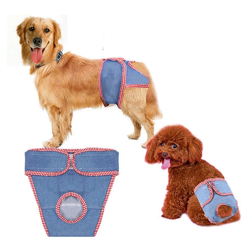 Джинсовые гигиенические штаны для собак, физиологические гигиенические трусы, клетчатое нижнее белье для собак и щенков