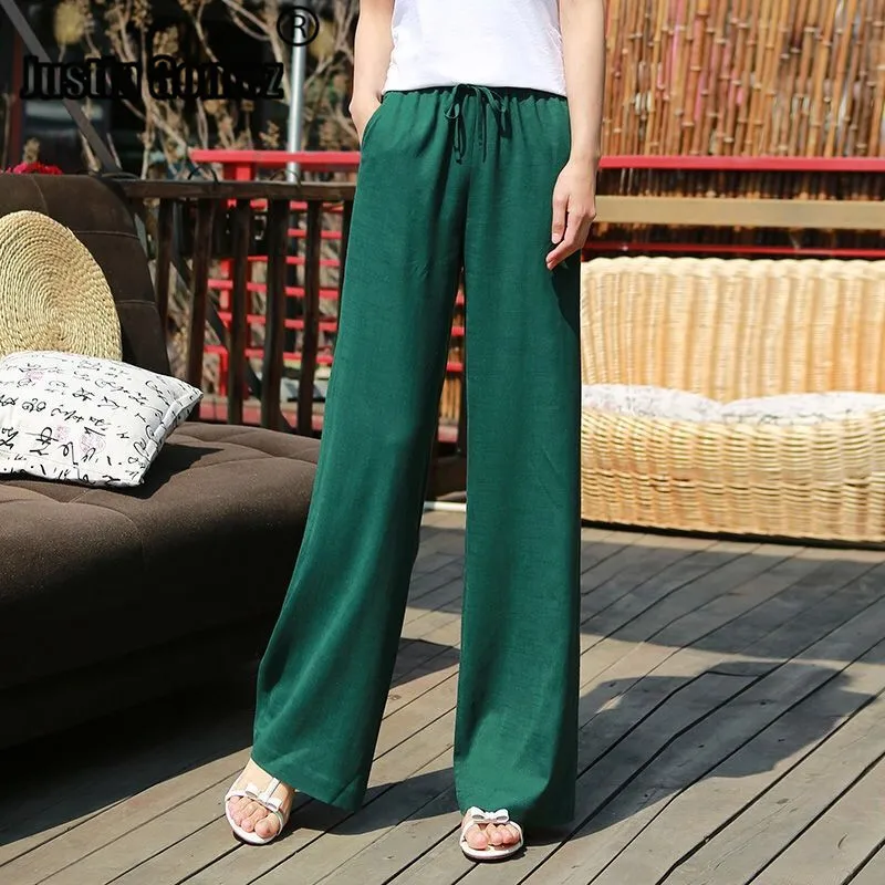 Women's Elastic Waist Casual Relax Capris Pants Cotton Linen Cropped Pants with Drawstring Women's Elastic Waist Casual Relax Capris Pants Cotton Linen Cropped Pants with Drawstring