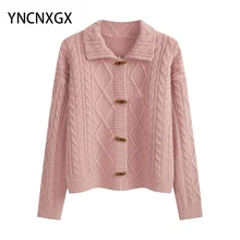 

Sweater Women Cardigan Retro Twist Horn Button Spring and Autumn Loose Knitted Coat