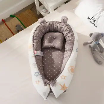 

Baby Nest Bed with Pillow Portable Crib Travel Bed Infant Toddler Cotton Cradle for Newborn Baby Bed Bassinet Bumper 85*50cm