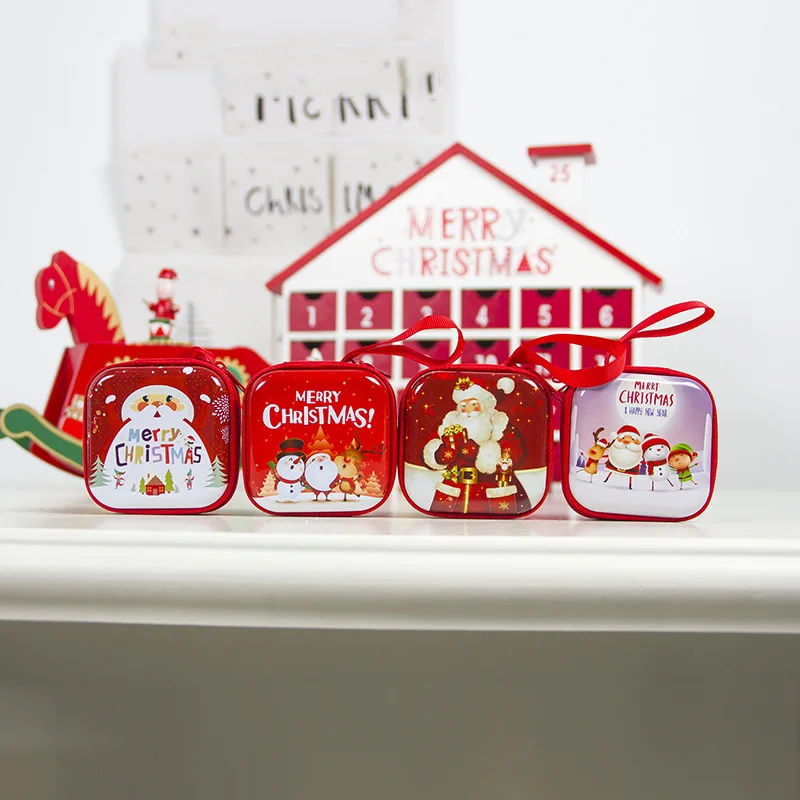 Мультяшная жестяная Рождественская Подарочная коробка детский подарок Санта Клаус наушник сумка для хранения ключей конфетный Карманный Кошелек для денег сумка для монет на молнии