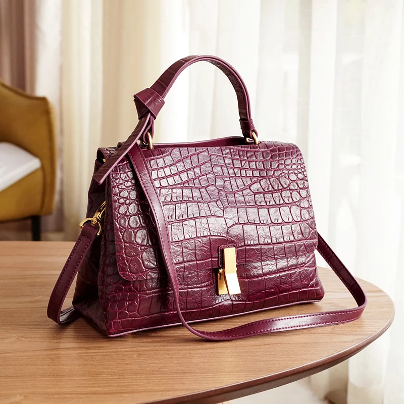 WOONAM Женская модная сумка Топ скрывает из натуральной телячьей кожи в Аллигатор узор Топ ручка сумка WB1080 - Цвет: Purple