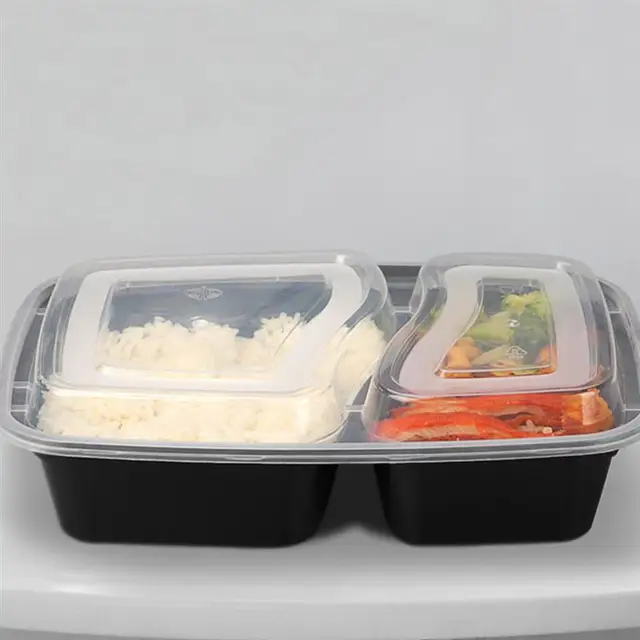 20pcs 1000ml Disposable Meal Prep Containers 2-Compartment Food Storage Box Microwave Safe Lunch Boxes (Black, With Lid) - Image 4