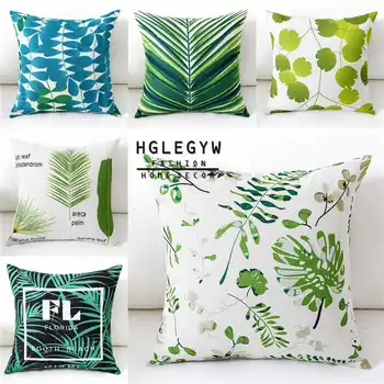 

Covers Textile Case Green Printed For pattern home Pillow Pillow Home Cotton Linen Office leaf Throw Pillowcase