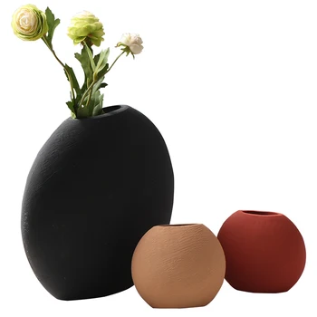 

Nordic Simple Flat Round Ceramic Color Vase Wine Cabinet Creative Decoration Indoor Bedroom Living Room Decorations