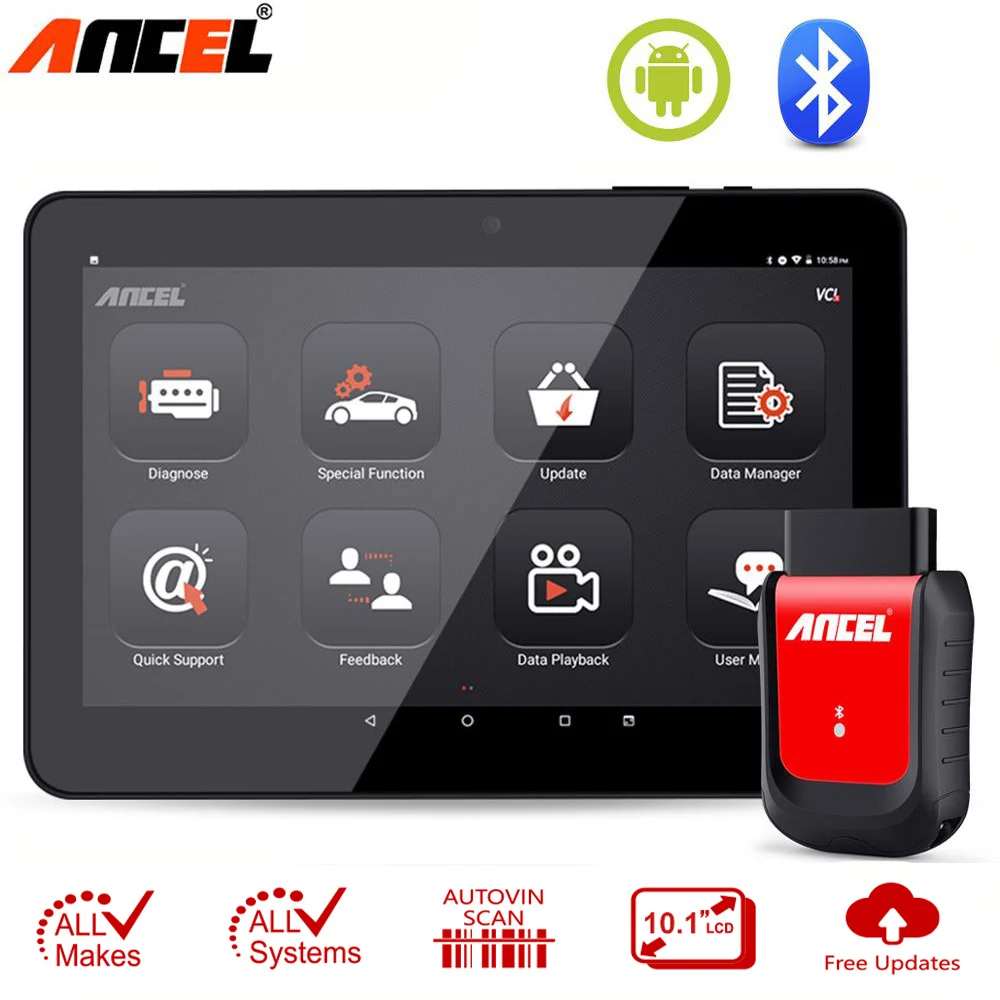 

OBD OBD2 Scanner Professional Car Diagnostic Tool 10.1'' Tablet Via Android Bluetooth Free Update Online Automotive Scanner