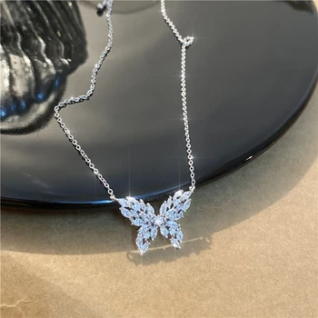 Ins Hot Sale Luxury Top Quality Butterfly Necklace for Women Romantic Bling Cubic Zircon Collar Delicate Kolye Jewelry Pendant