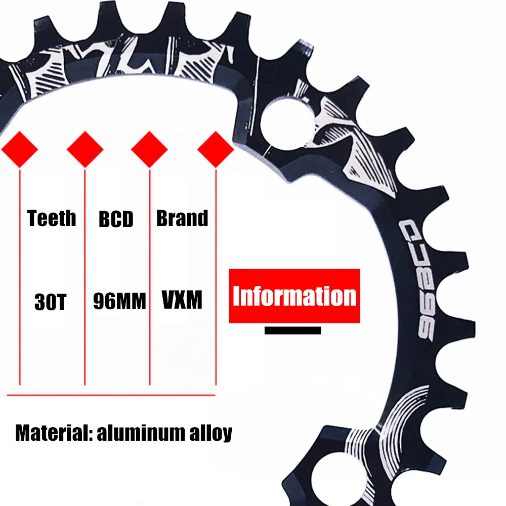 Велосипедная Звездочка VXM 30T 96BCD, велосипедная круглая узкая широкая Ультралегкая алюминиевая цепь AlloyMTB, круглая шатунная пластина