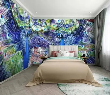 

Custom Large huge wallpaper 3d stereoscopic Living room bedroom photo wall pape Blue peacock wallpaper printing