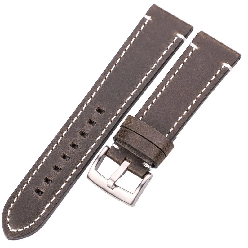 Green Silver Clasp Ремешки для наручных часов из натуральной кожи, 18 мм, 20 мм, 22 мм, 24 мм, черный, темно-коричневый, для женщин и мужчин, Воловья кожа, ремешок, ремень с пряжкой - Цвет ремешка: Green Silver Clasp