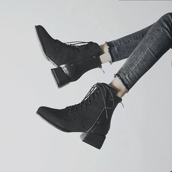 

Martin boots female 2019 new autumn single boots square head with locomotive shoes