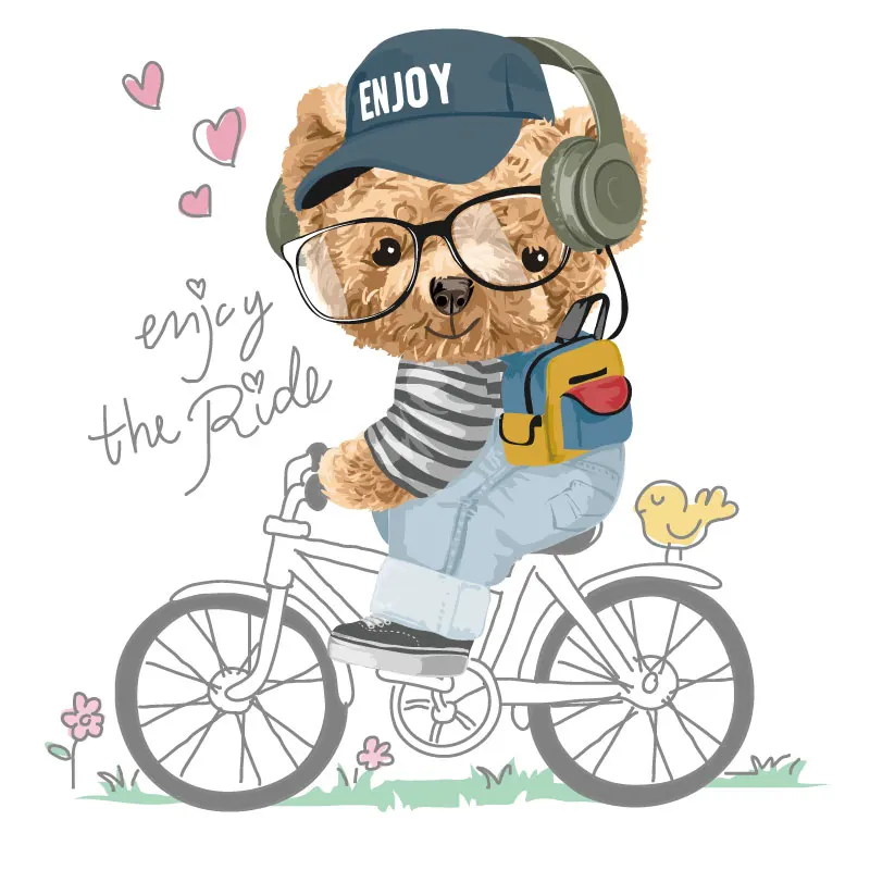 

Poemyi Cartoon Bicycle Bear Iron on Patches for Woman's Clothing Vinyl Heat Transfer Stickers Applique DIY Clothes Accessories F
