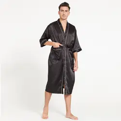 Летний Тонкий Модный сексуальный мужской халат с v-образным вырезом из искусственного шелка с длинными рукавами, однотонная Домашняя