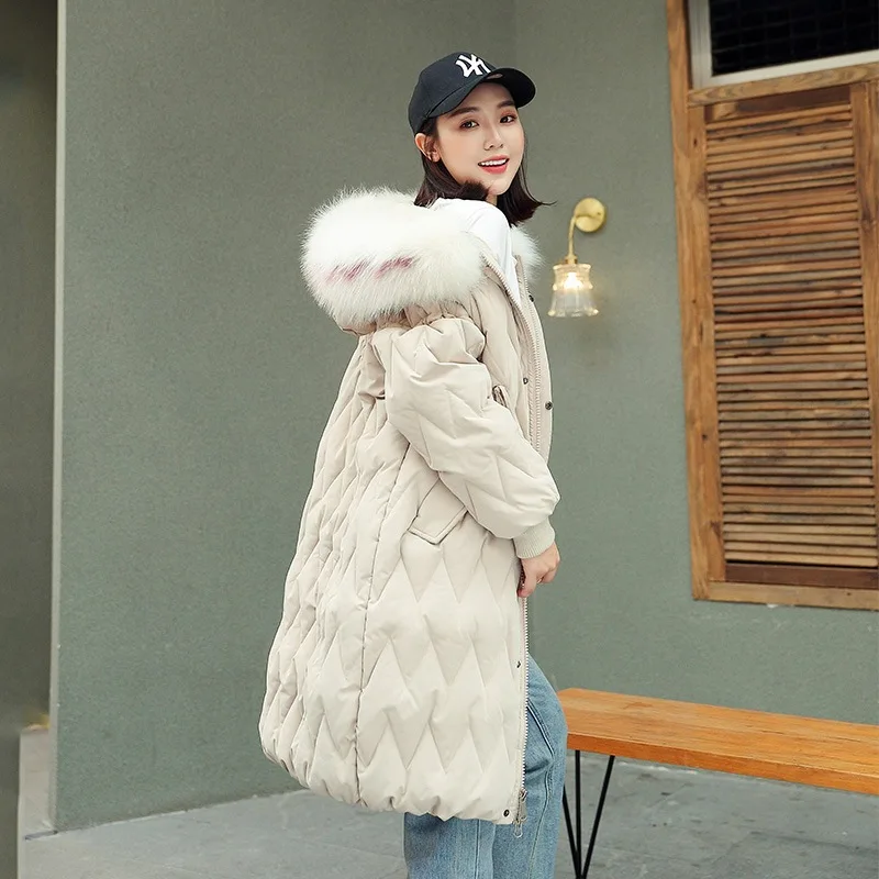 

Cotton Coat Women's Mid-length over-the-Knee Cotton-padded Jacket Winter 2019 New Style Loose-Fit Korean-style CHIC Large Fur Co