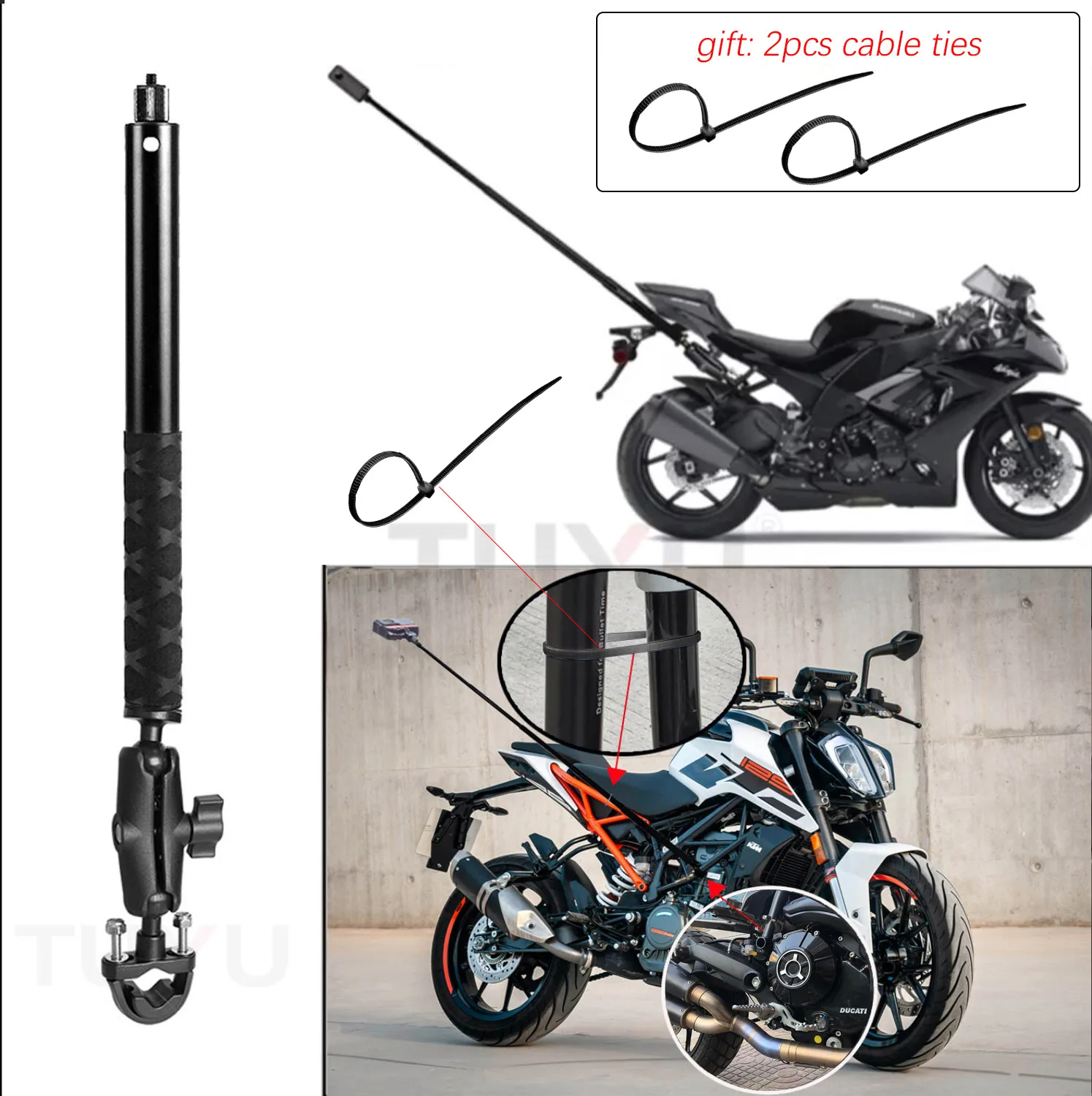 Tuyu-motocicleta 3rd Person View Invisible Selfie Stick Acessórios de Montagem Câmera Ram Gopro Max Hero 11 Insta360 One x3 x2 Oner - Image 2