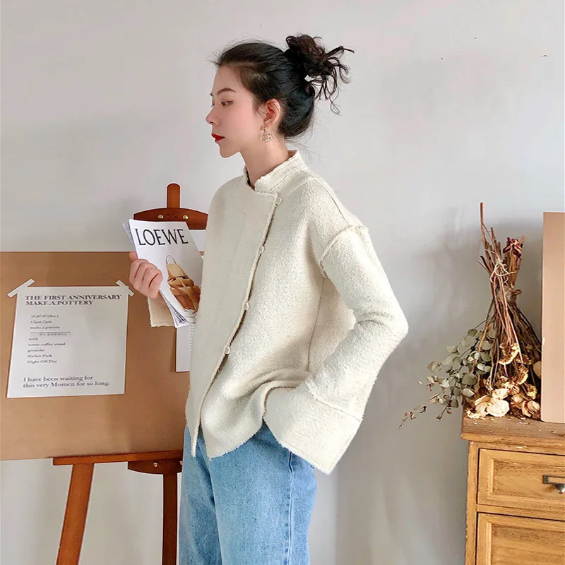 Зимняя Новая мода ретро китайская пуговица шерсть белая шерсть короткое пальто размера плюс шерстяное пальто женские пальто Зимняя женская одежда