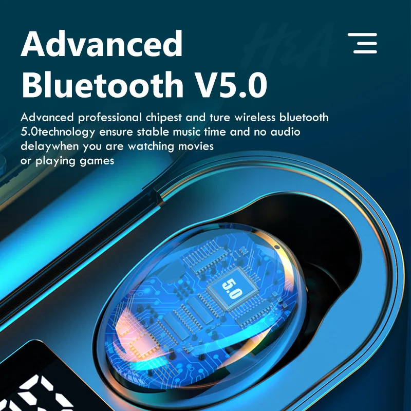 TWS 5 0 Wireless Headphones Bluetooth Earphone with Microphone Sports Waterproof Touch Control Wireless Earphones Headsets