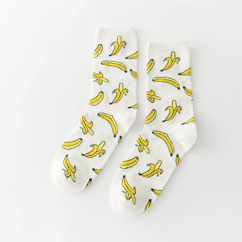 Милые кавайные носки для девочек с мультипликационным принтом фруктов, авокадо, банан, вишня, персик, meias, корейские забавные носки с вышивкой в стиле Харадзюку - Цвет: Many Banana