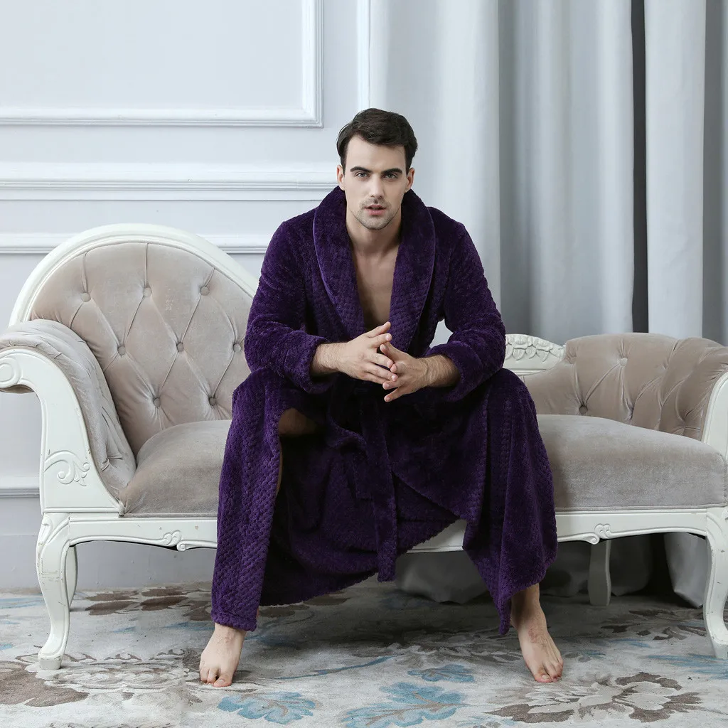Зимний длинный халат, Мужская пижама, пижама банный халат, плотная фланелевая кимоно, homme d91116