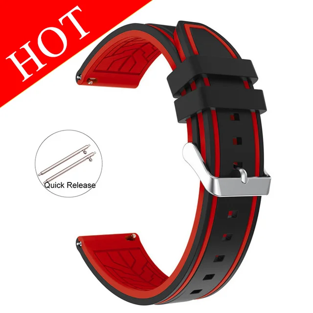 Soft Silicone Sport Watchband 20mm 22mm 24mm 26mm Rubber Diving Waterproof Men Replacement Bracelet Band Strap Watch Accessories Black-red -03