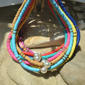 

Boho Polymer Clay Choker Necklace For Women Handmade Colorful Chocker Necklaces Femme Jewelry