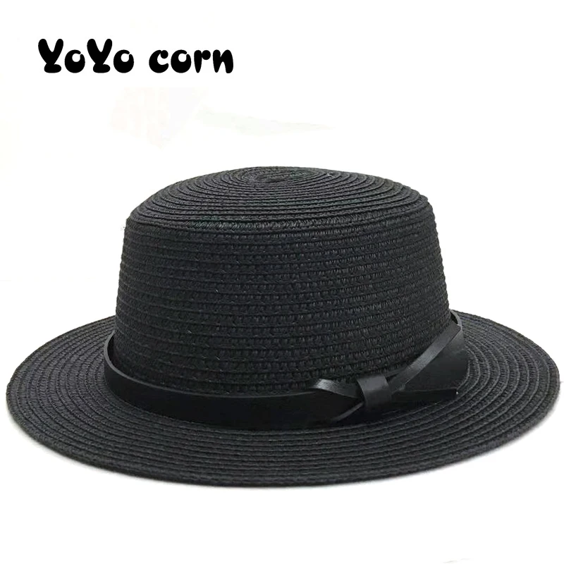

Chapeu Feminino Caps Ladies shade Black belt Women Straw Hat Chapeau Paille Summer Lady Sun Hats Boater Wheat Panama Beach cap