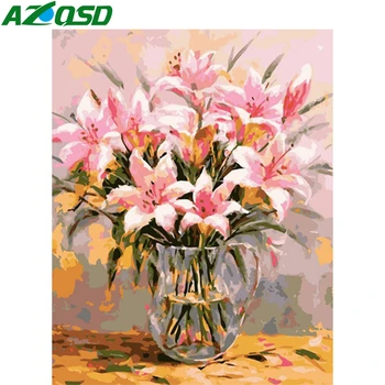

AZQSD Coloring By Numbers Flower DIY Unframe Unique Gift Oil Painting By Numbers Vase Picture For Living Room Home Decoration
