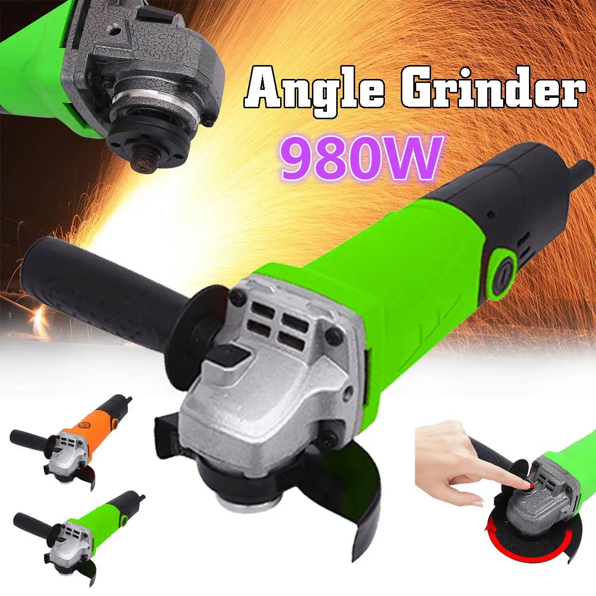 

980W 220V Electric Angle Grinder 100mm Polishing Polisher Grinding Metal Stone Wood Cutting Woodworking Grinder Power Tool Kit