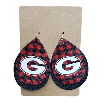 

Layers Buffalo Plaid University of Georgia Football Leather Earrings Vegan Leather Chunky Earirings Super Bowl Accessories