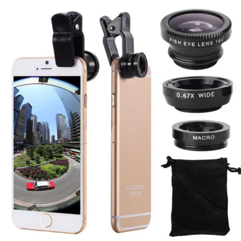 3in1 Fisheye Phone Lens 0.67x Wide Angle Zoom Fish Eye Macro Lenses Camera Kits With Clip On The For Smartphone | Мобильные телефоны