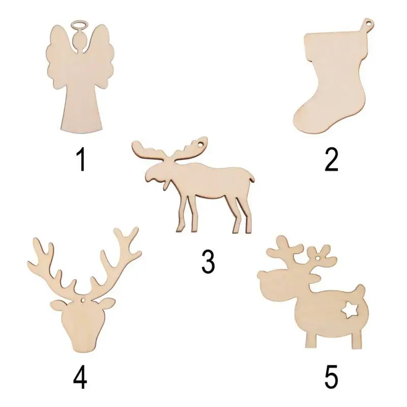 

10Pcs Christmas Mini Wooden Arts Pendant for Home Xmas Tree Hanging Ornaments with Rope Angel Elk Sock Home Bar Shop Decoration