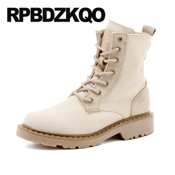 

Fashion Shoes Pink Women Ankle Boots 2019 Round Toe Red Candy Lace Up Short Comfortable Summer Flat Combat Canvas Military White